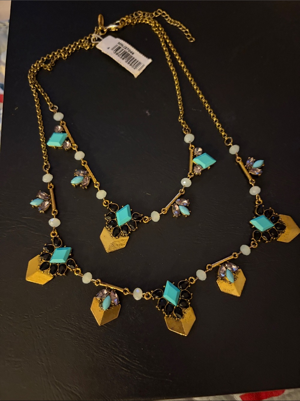 Gold-Tone Turquoise Crystal Statement Necklace - Women Jewelry
